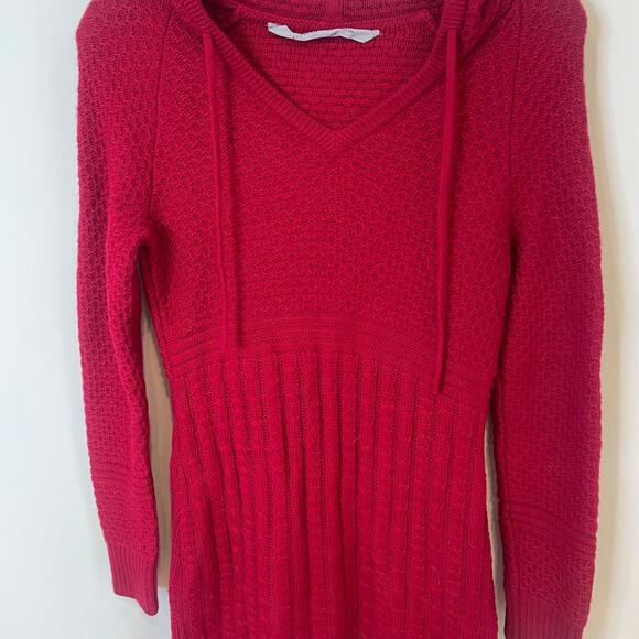 Athleta Cable Knit 100% Merino Wool Outdoor Coastal Hooded Borealis Dress Sz XS - Picture 3 of 5